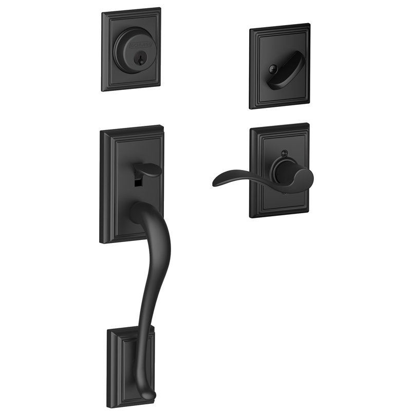 Addison Handleset with Deadbolt and Accent Door Lever and Rosette, Yes, Matte Black, Left