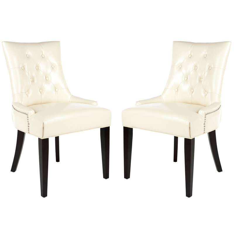 Baumgarten 49.53cm H Tufted Upholstered Parsons Chair, Cream, Espresso
