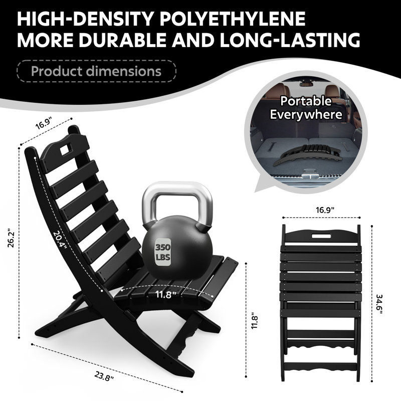 2 Pcs Outdoor Folding Adirondack Chairs(Set Of 2), Black