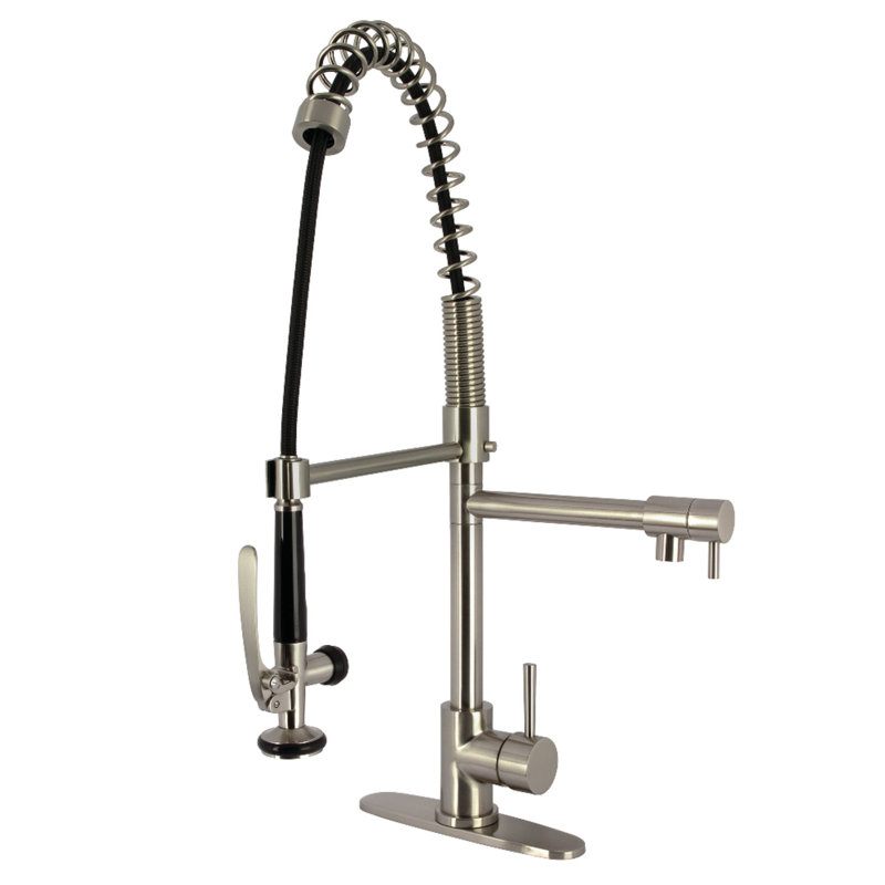 Robinet de cuisine à pré-rinçage à fixation sur comptoir à 1 trou Kingston Brass, Nickel brossé