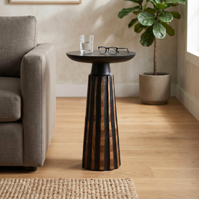 Modern Black & Walnut Wood Accent Table