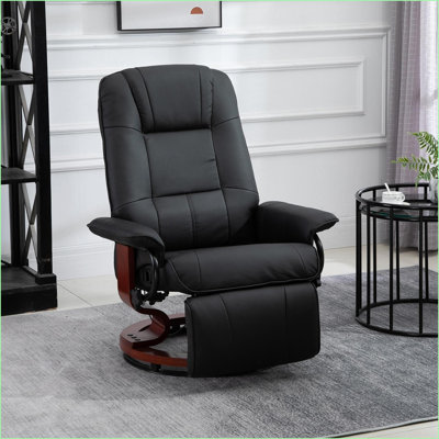Recliners for Living Room, Manual Swivel Recliner with Footrest &amp; Wrapped Wood Base | Black | PU Leather