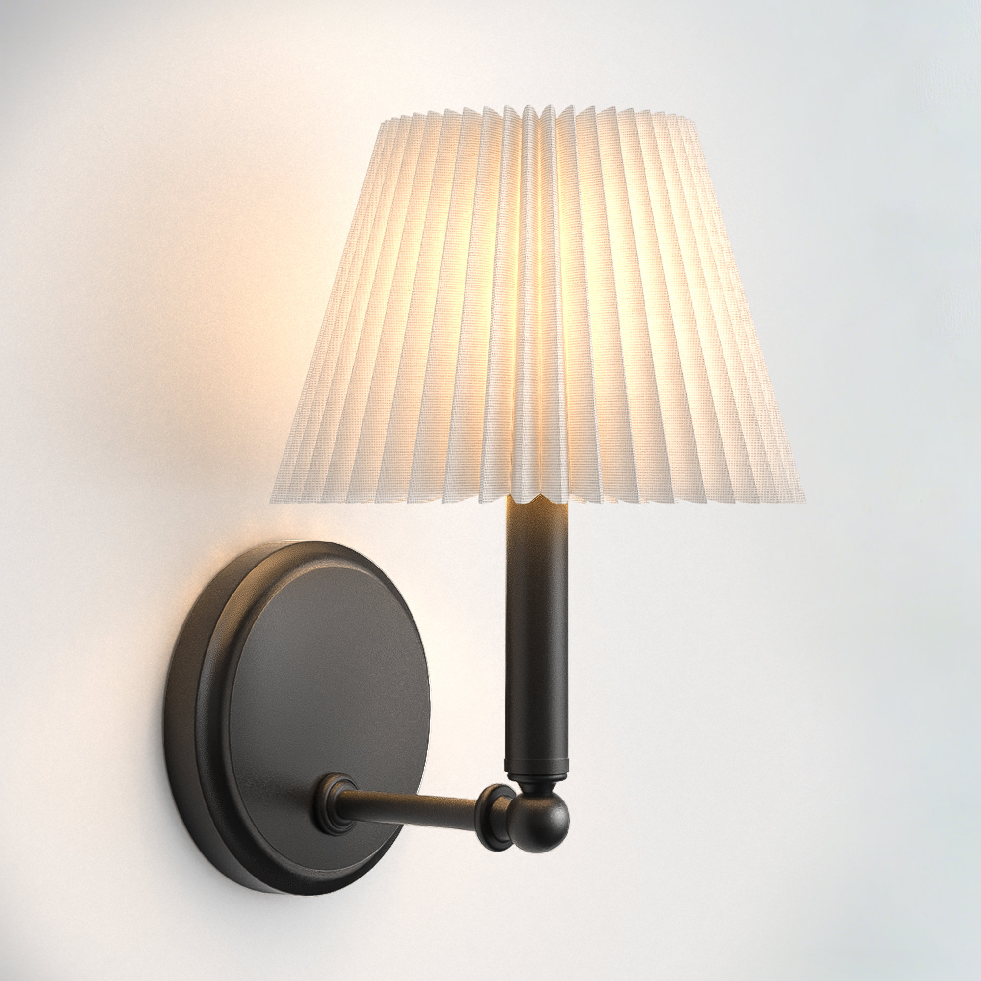 1 - Light 7''W Dimmable Iron ETL Armed Sconce With White Linen Shade, Matte Black