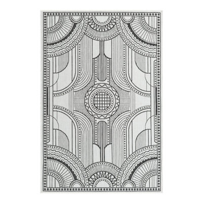 Tapis intérieur / extérieur en polypropylène géométrique tissé à la machine blanc / noir