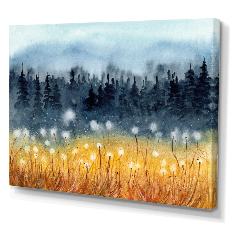 Paysage avec un champ de blé jaune - reproduction sur toile, H 16 po x l 32 po, Toile tendue