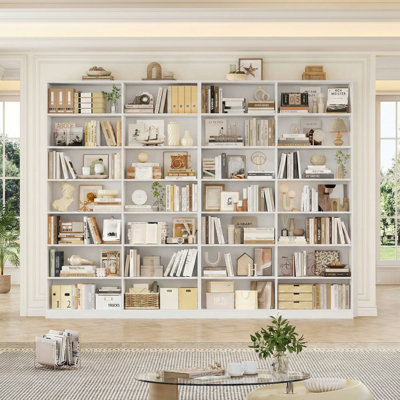 Bibliothèque de 84 po de hauteur, bibliothèque double à 7 niveaux avec 28 cubes de rangement, étagère grande capacité pour livres et décoration (ensemble de 2)