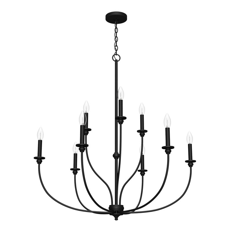 Hunter Southcrest 9 Light 2 Tier Chandelier Ceiling Light Fixture, Black