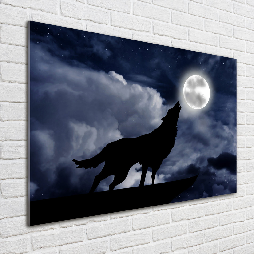 Glasbild Heulender Wolf Vollmond