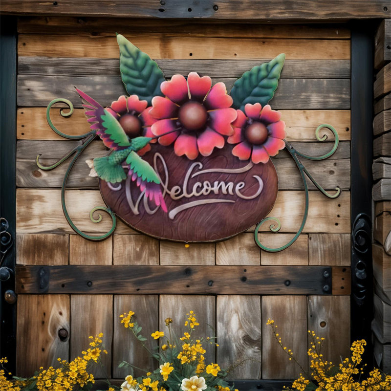 Enseigne peinte "Jardin" en étain peint 