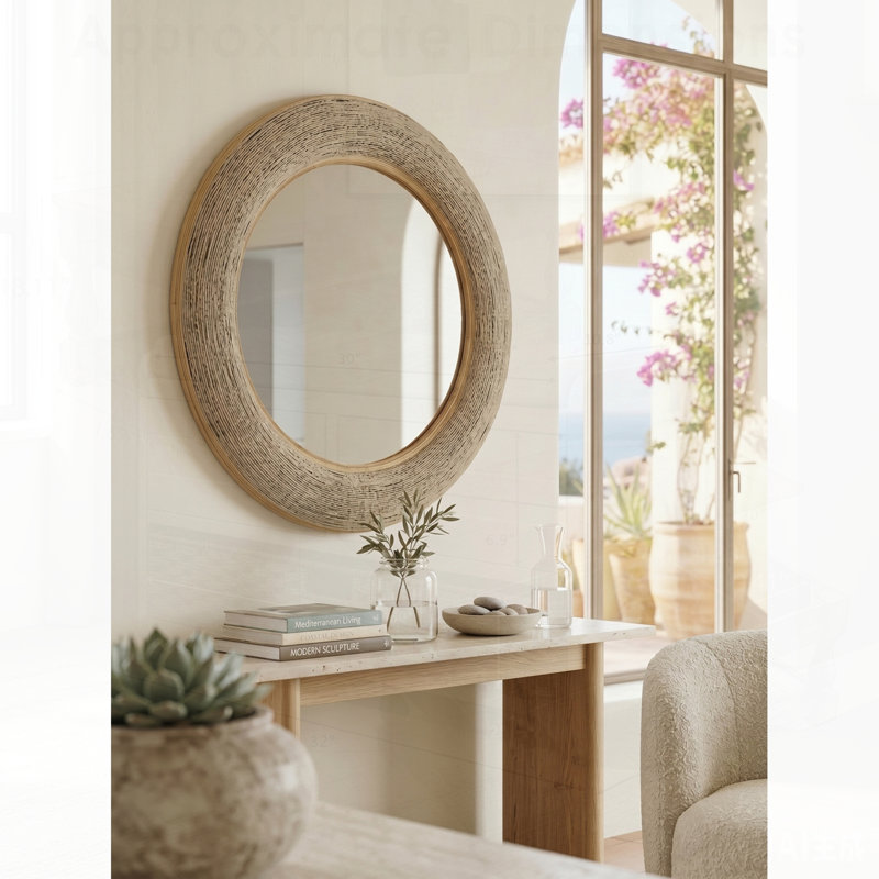 Miroir rond texturé tissé à la main pour un art mural unique
