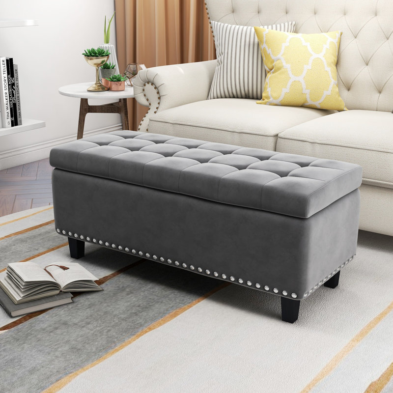 Upholstered Storage Bench, Grey