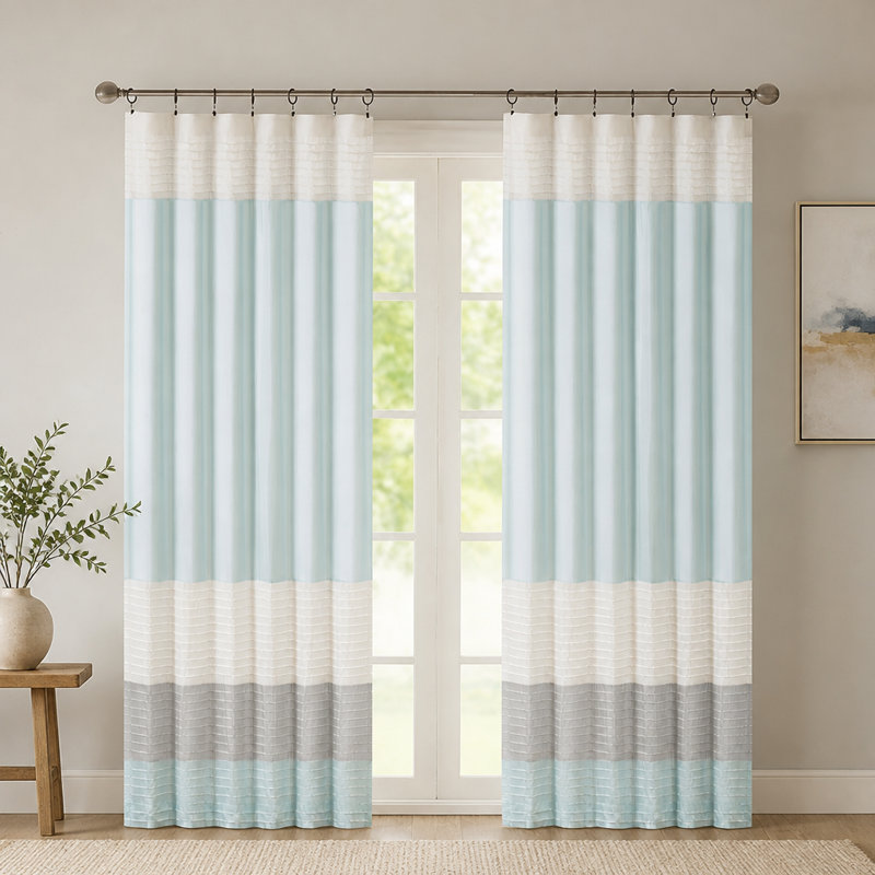 Panneau de rideau Polyoni Pintuck (seulement 1 panneau PC), Bleu multi