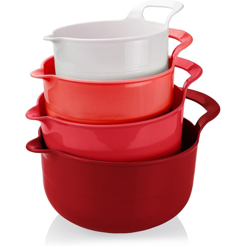 4 Piece Nesting Plastic Mixing Bowl Set, Red