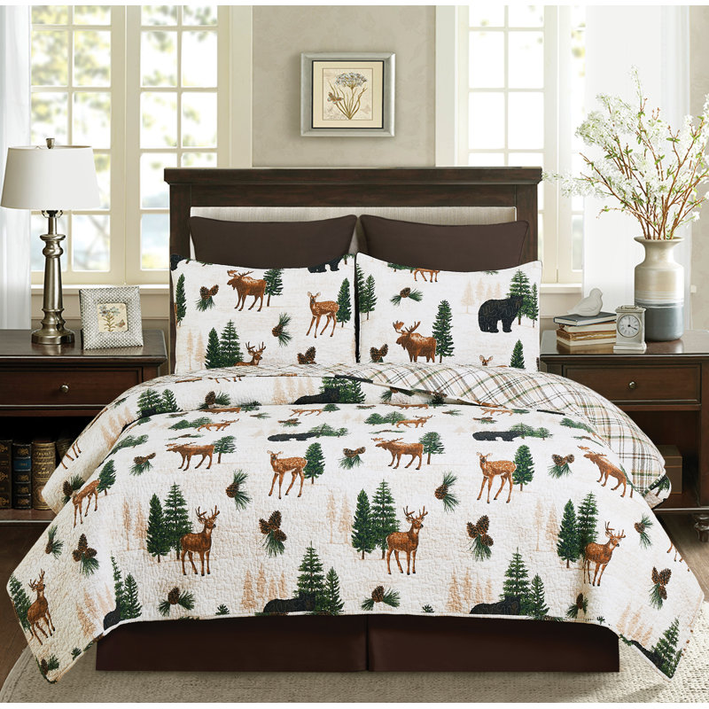 Crestwood Lodge Cotton Reversible Quilt Set, King Quilt + 2 King Shams