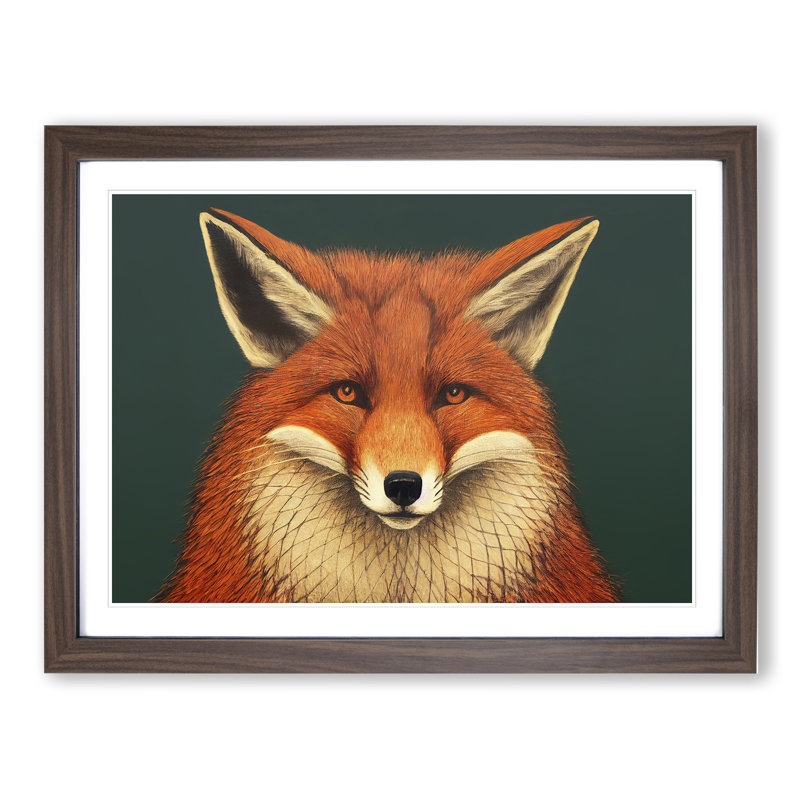 Hopeful Fox - Single Picture Frame Print, 25cm H x 34cm W x 2cm D, Walnut