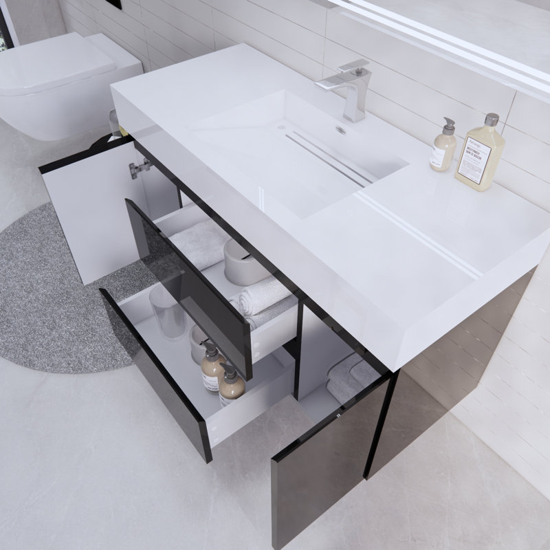 Babajide Bathroom Vanity with Acrylic Top, Glossy Black
