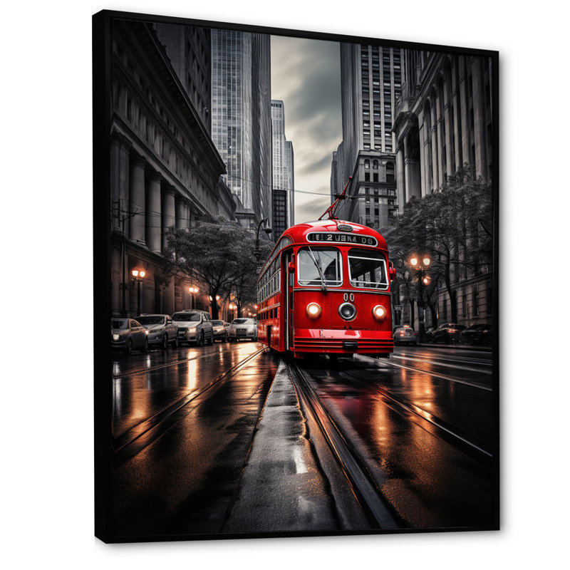 Red City Bus Rhythm I - Cityscapes Wall Art Prints, H 20 po x l 12 po, Cadre flottant noir