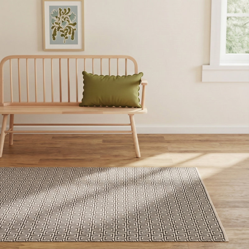Bradshaw Zipper Grey/Ivory Handwoven Cotton Rug, Rectangle 4' x 6'