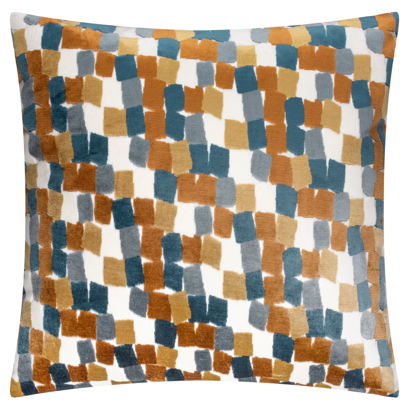 Metro Blocks Abstract Square Cushion, Polyester, Blue/Orange