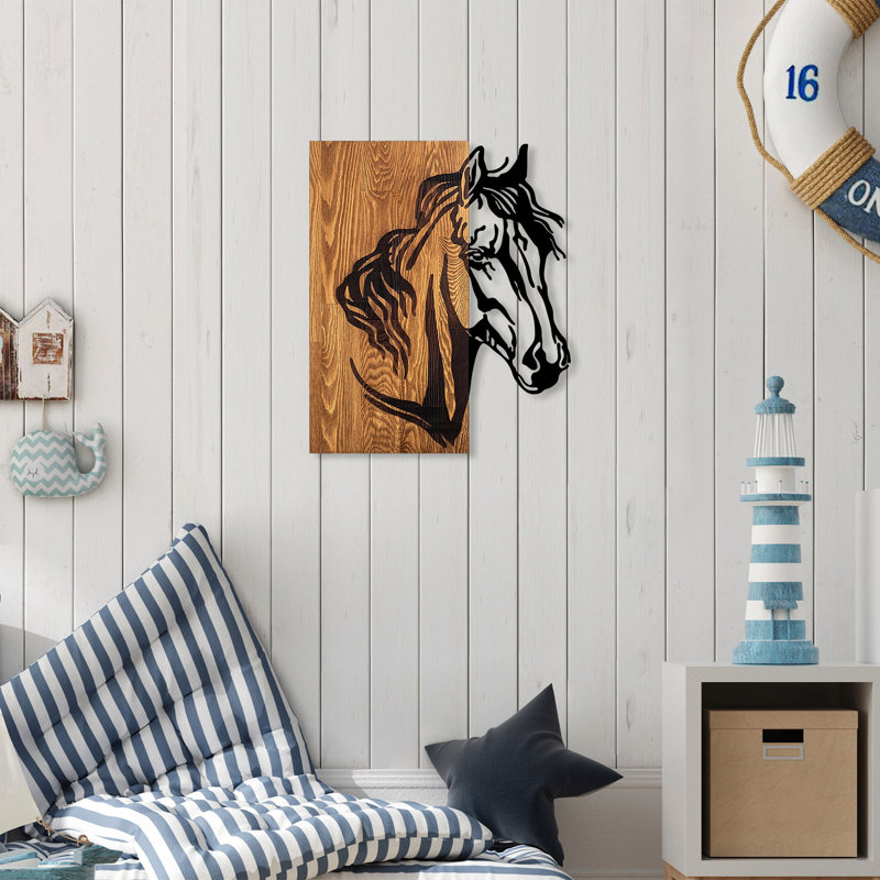 Elegant Decorative Wooden Wall Accessory, Walnut & Black, 18.9 x 22.4 inches | 100% Wooden (Thickness: 1.2 inches) & Metal (Thickness: 0.06 inches) | Easy Wall Mount Design, Stylish Home Décor for Any Room