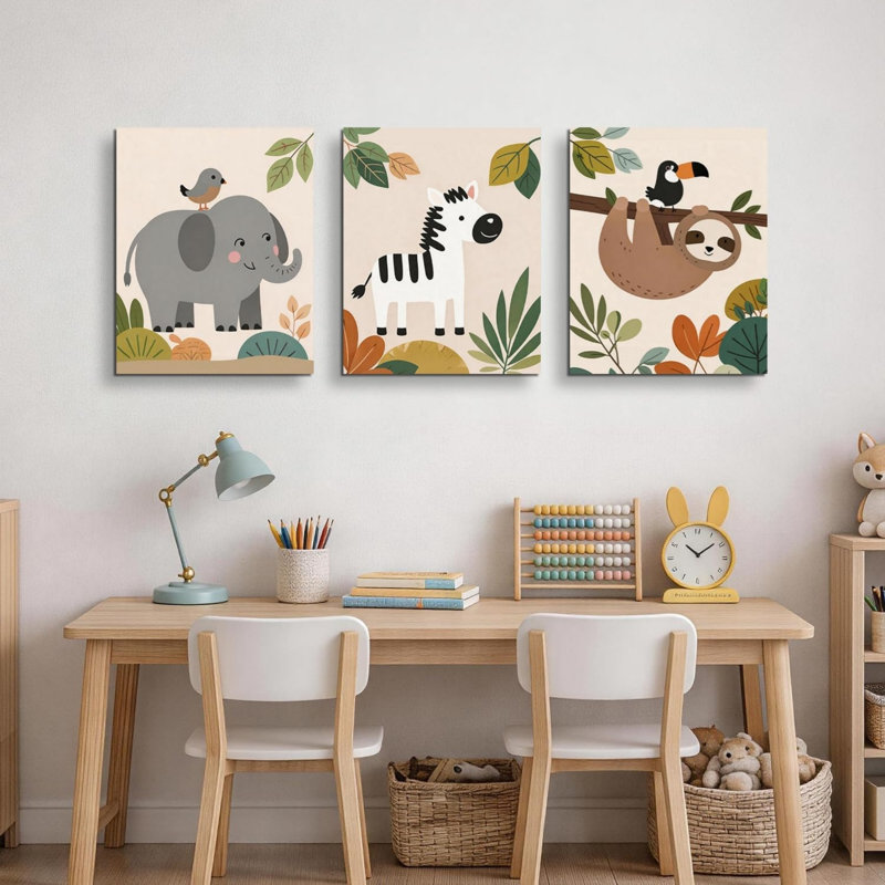 «Green Jungle Animal», paquet de 3, ornement mural en toile 12 po x 16 po pour salle de jeux