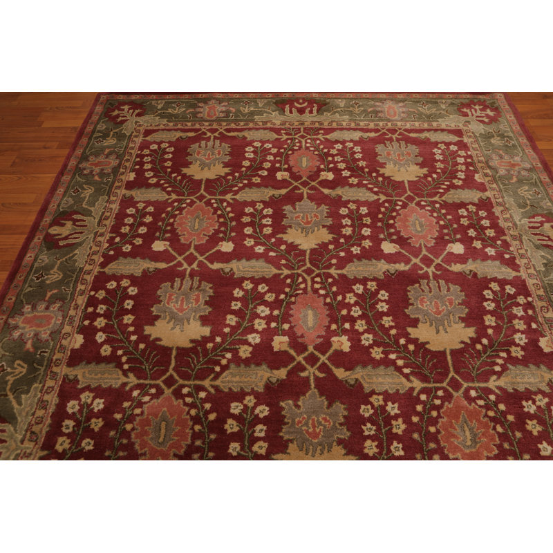 Tapis multicolore touffeté à la main en laine de couleur rouille traditionnelle olive rouge, Rectangulaire 8 pi x 10 pi
