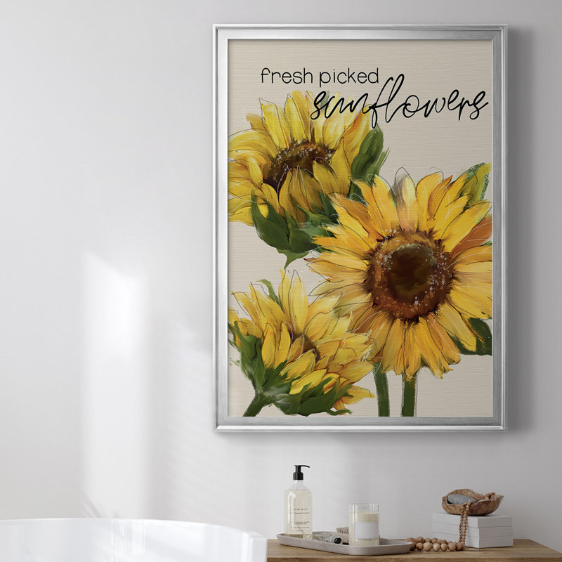 Toile encadrée de tournesols fraîchement cueillis de qualité supérieure - prête à être accrochée, H 36,5 po x l 26,5 po