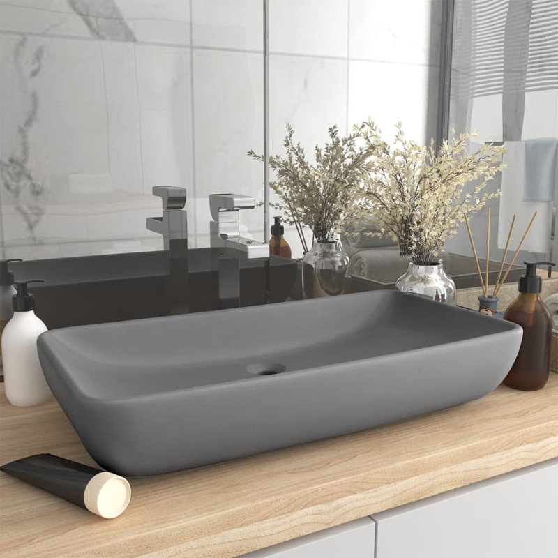 Belfry Bathroom Mcneely 710mm L x 380mm W Ceramic Rectangular Sink, Light Grey