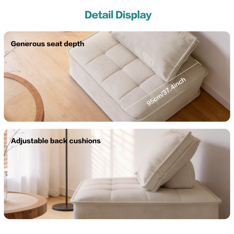 Versatile Modular Floor Lounge Chair, With Soft Tufted Fleece, Frameless Low Profile Floor Seating For Living Room & Gaming, 95x95cm Compact Ottoman Style