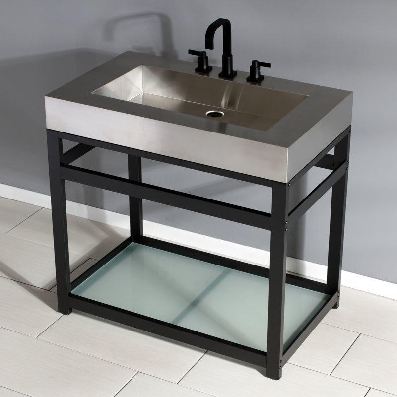 Fauceture Metal Rectangular Console Bathroom Sink, Brushed/Matte Black