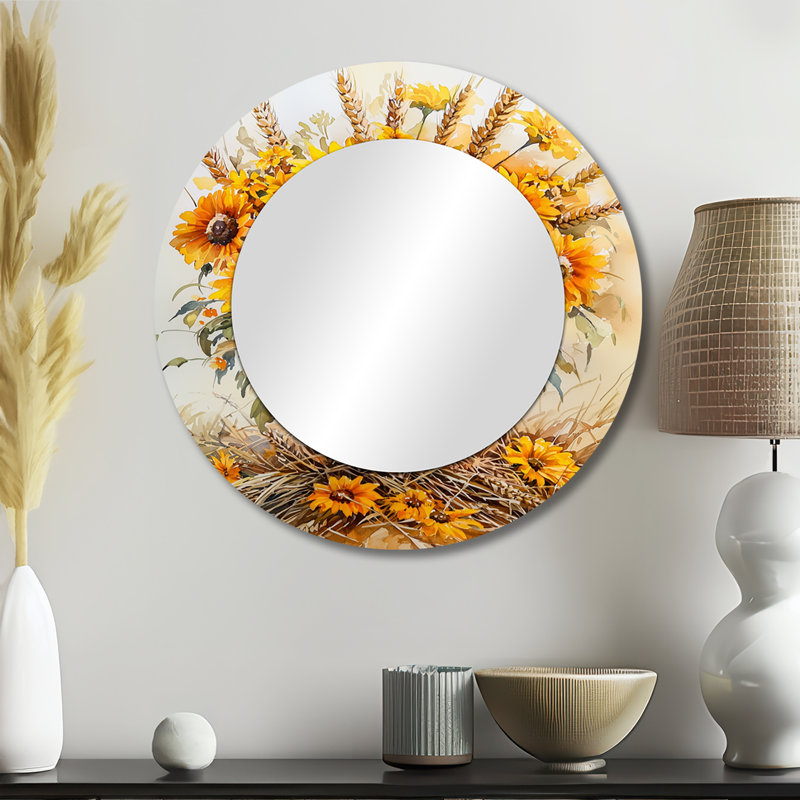Sunflowers Golden Harvest Arrangement I - Miroir mural décoratif floral - imprimé sur métal, 23 po x 23 po
