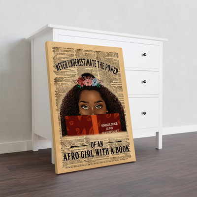 Afro Girl With A Book Gallery Wrapped Canvas - For Girl Hobby Décor, Bkack And Red Home Decor