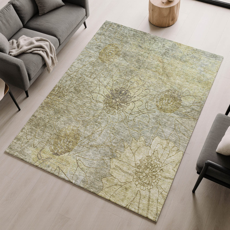 Premium Machine Washable Mayfield AMF2235 Floral Rug, 3' x 5', Taupe