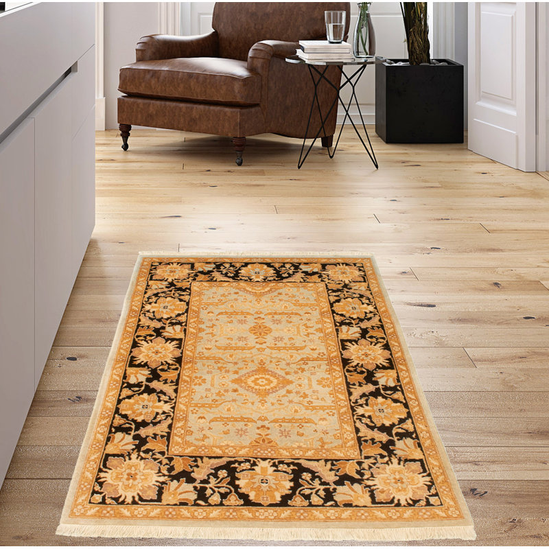 Tapis décoratif en laine noué à la main de conception unique noué à la main New Age de style persan 18/20 brun/noir de 4 pi x 6 pi 1 po
