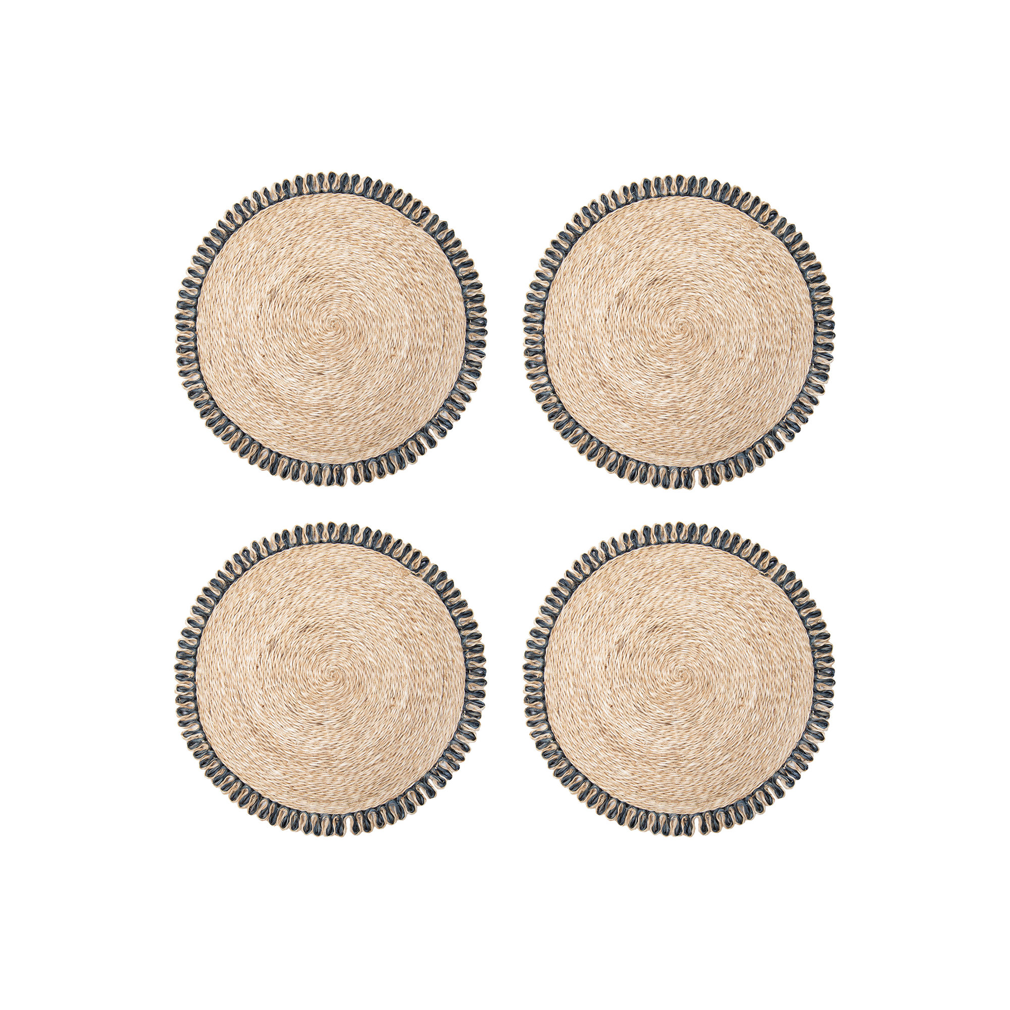 Amaretto Abaca Round Placemat, Natural/Navy