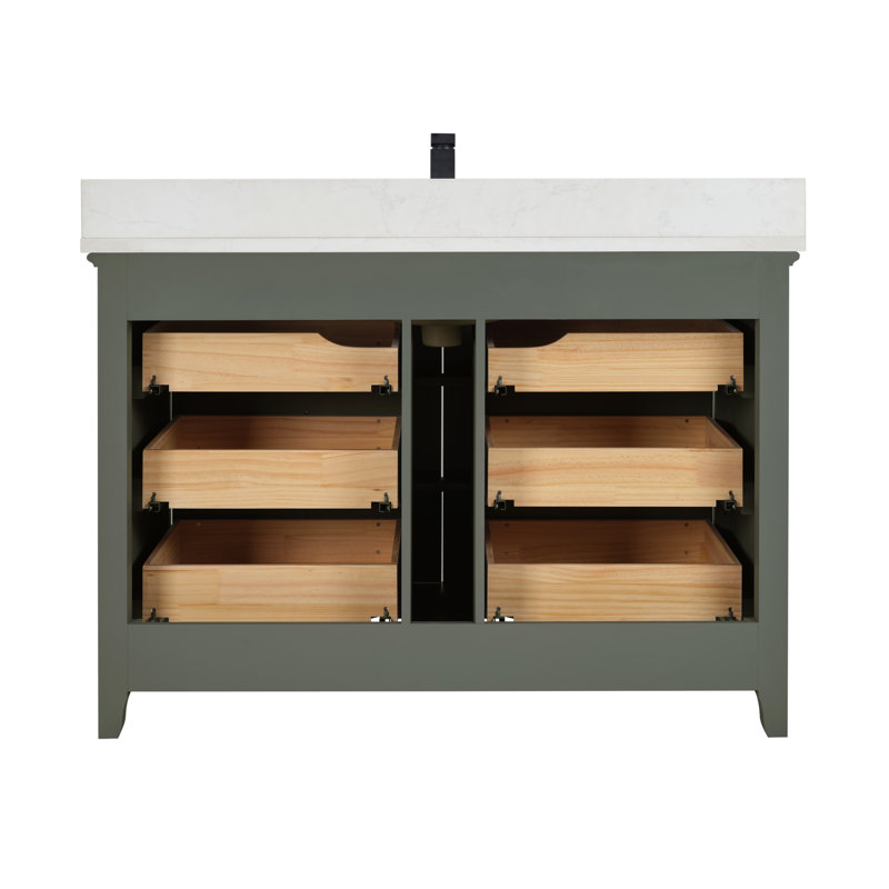 48" Solid Wood Sink Vanity  With 1' Artificial Stone Top, Pewter Green
