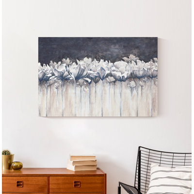 Bleu marine rangée de fleurs, reproduction d’art sur toile tendue