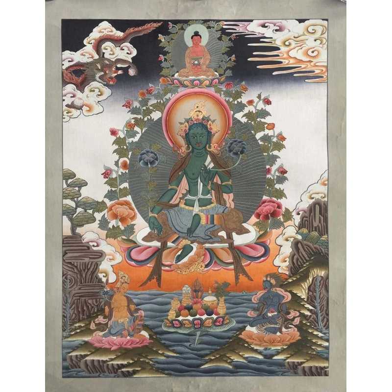 Green Tara Thangka (Brocadeless Thangka)