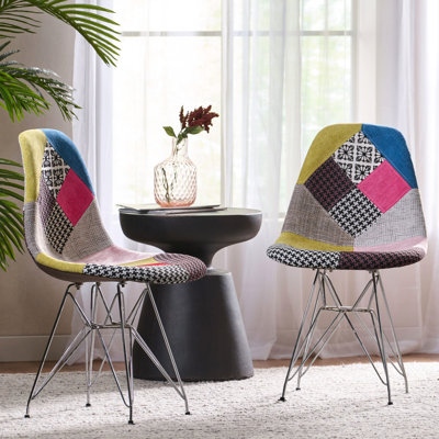 Fauteuils de café bohémiens colorés, structure en fer et sièges rembourrés de siège 2 pièces, dossier confortable à motif géométrique