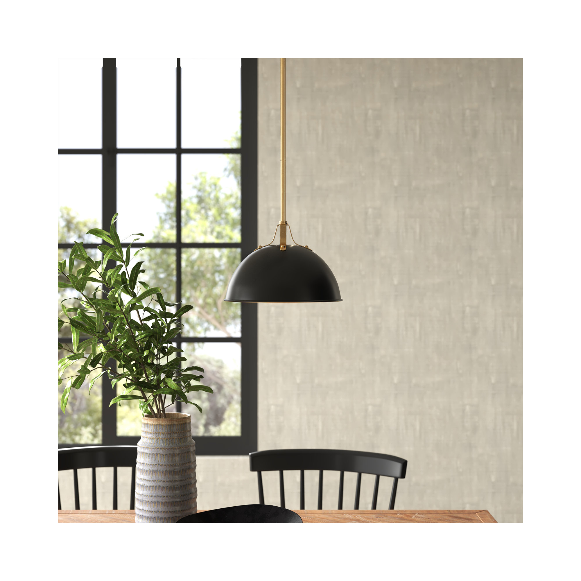 Carlacia Single Light Dimmable Pendant, Matte Black/Antique Gold