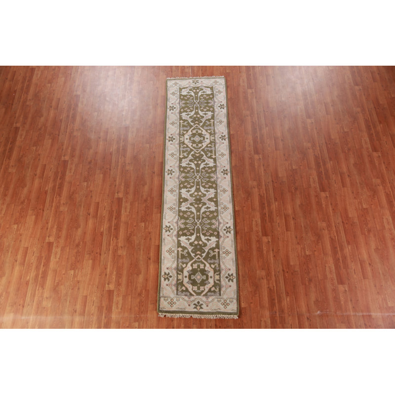 Tapis de couloir oriental vert Oushak 3 x 10