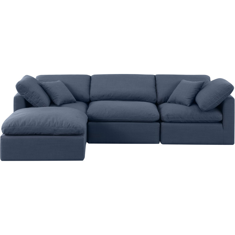 Canapé modulaire rembourré 4 pièces Hinami, Tissu texturé en lin bleu marine
