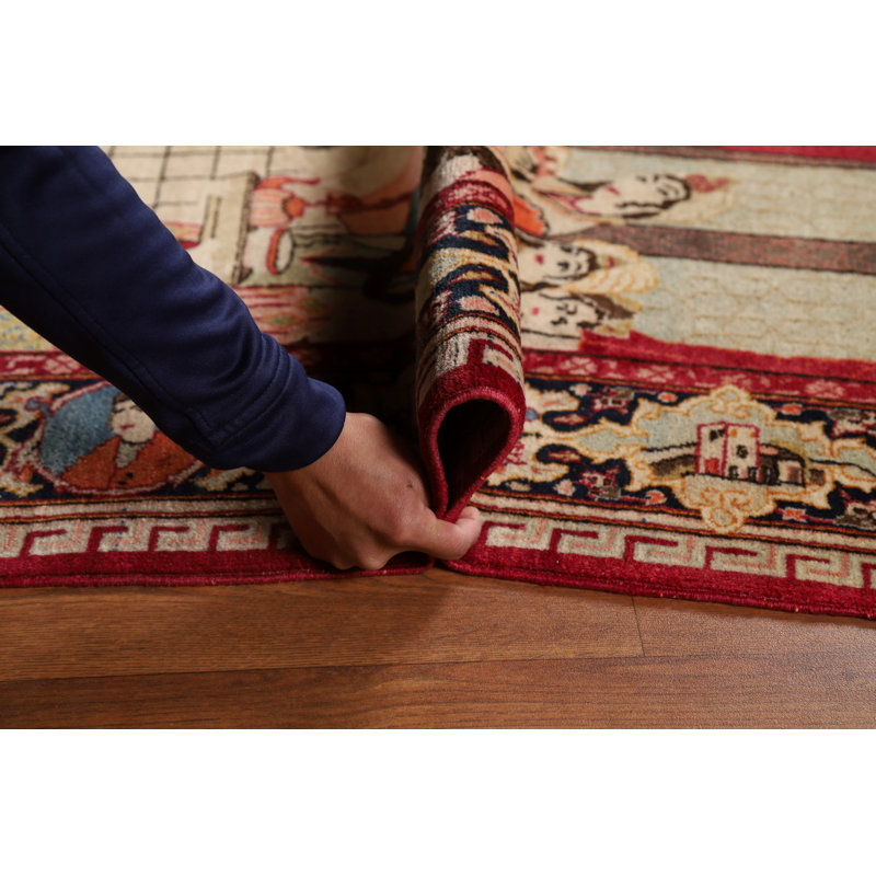 Pre-1900 Antique Wool Pictorial   Rug 4x7