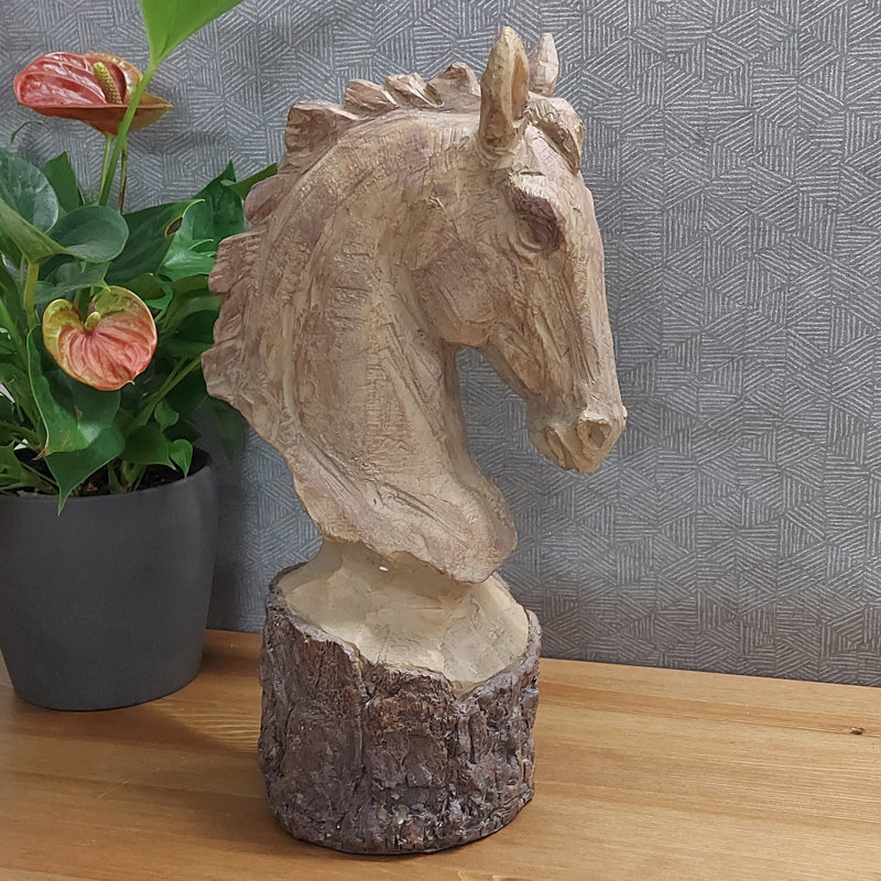 Raphael HORSE HEAD 36cm Carved Wood Effect