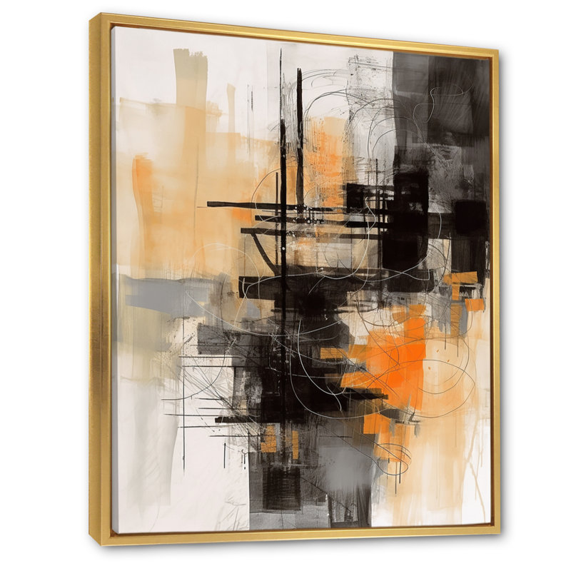 «Abstract Design Shapes II - Abstract Collages», art mural sur toile, H 32 po x l 24 po x P 1 po, Cadre flottant doré