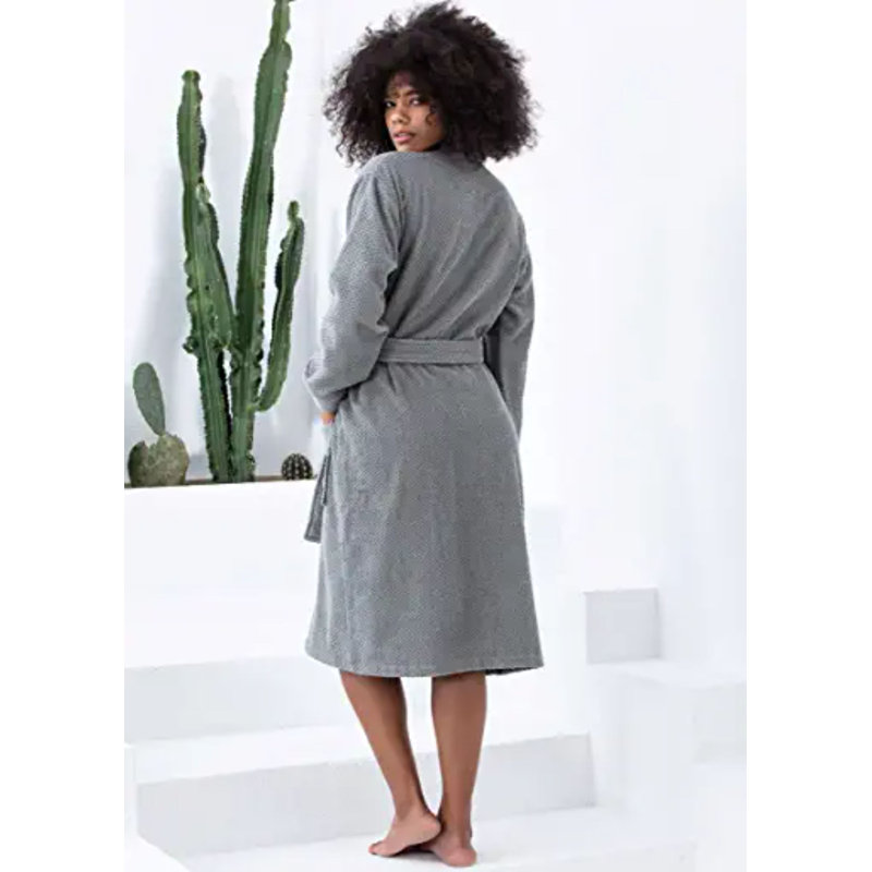 Peignoir 100% coton en ratine avec poches, Gris, S