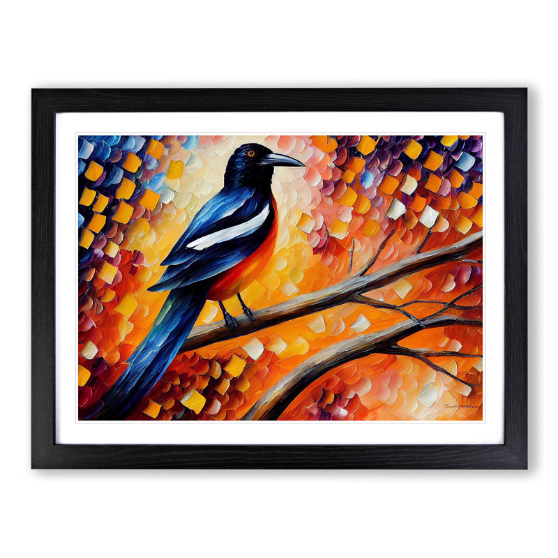 Magpie Bird Vol.3 Abstract - Single Picture Frame Painting, 46cm H x 64cm W x 2cm D, Black