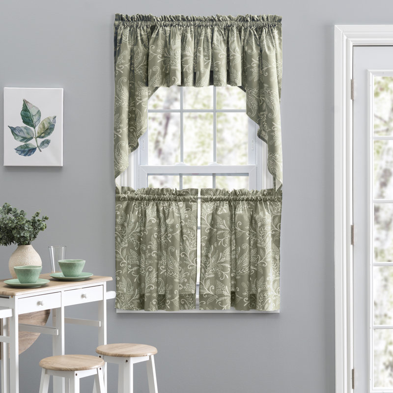 Sanita Floral Tailored Cafe Curtain, Sage, 56" W x 36" L