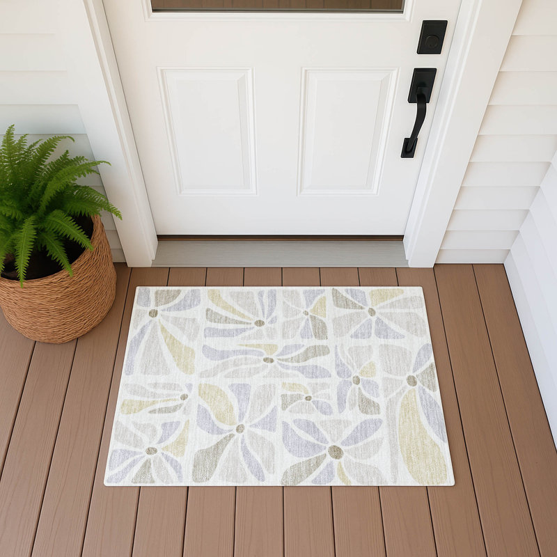 Machine Washable Indoor/Outdoor Chantille ACN2630 Floral Rug, 1'8" x 2'6", Ivory