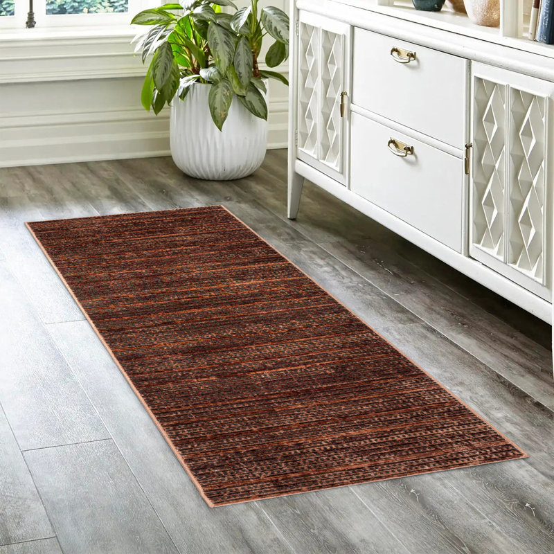 Tapis d'intérieur brun clair en polyester brun clair Miesner Dario, Tapis de couloir 2 pi 2 po x 7 pi